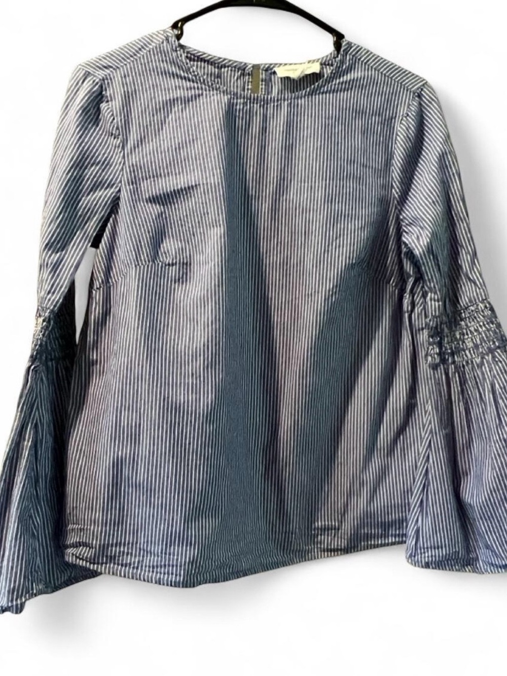 Blue Striped Bell-Sleeve Women's Top, XS